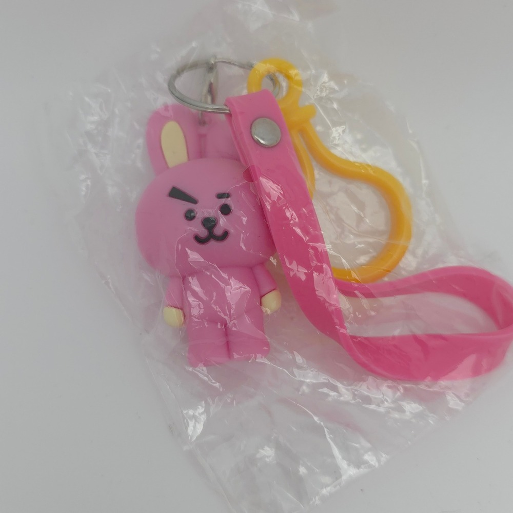 BT21 Cooky Keychain Jungkook Silicone Pink Bunny BTS K Pop Bag Charm Kawaii New